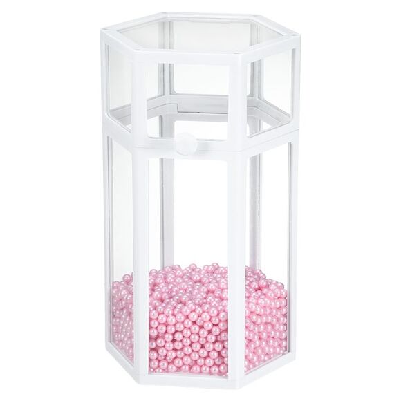 Clear Dustproof Hexagon Makeup Brush Storage Box with Pink Faux Pearl White - Picture 1 of 6
